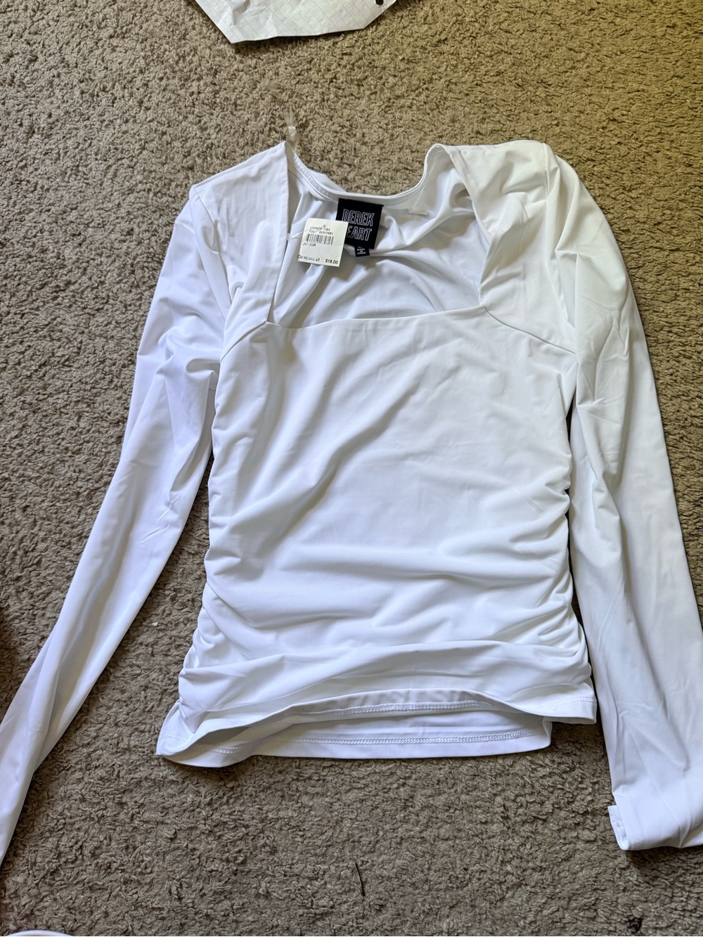 Derek Hart White Square-Neck Long Sleeve Top